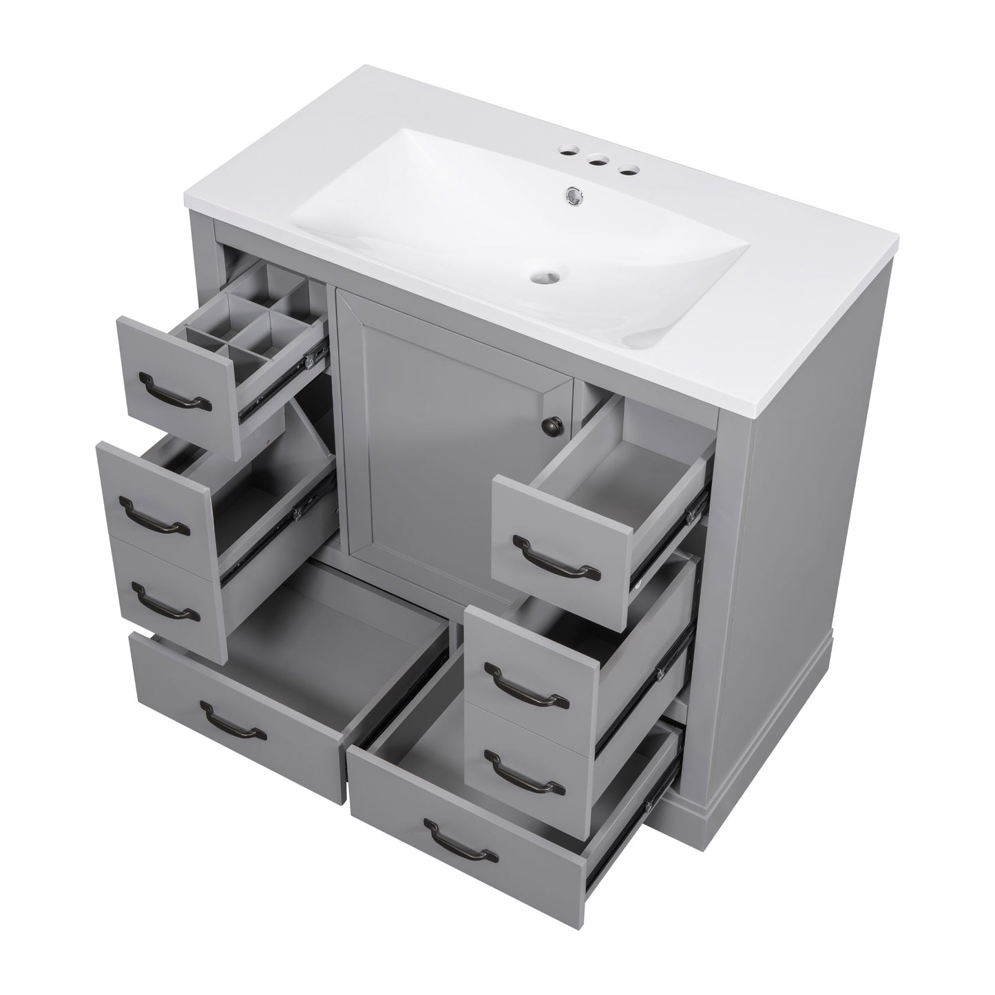 Modern Bathroom Vanity With Sink, 6 Drawers, Adjustable Shelf