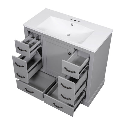 Modern Bathroom Vanity With Sink, 6 Drawers, Adjustable Shelf