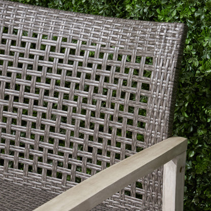 Hampton - Outdoor Wood And Wicker Loveseat - Gray