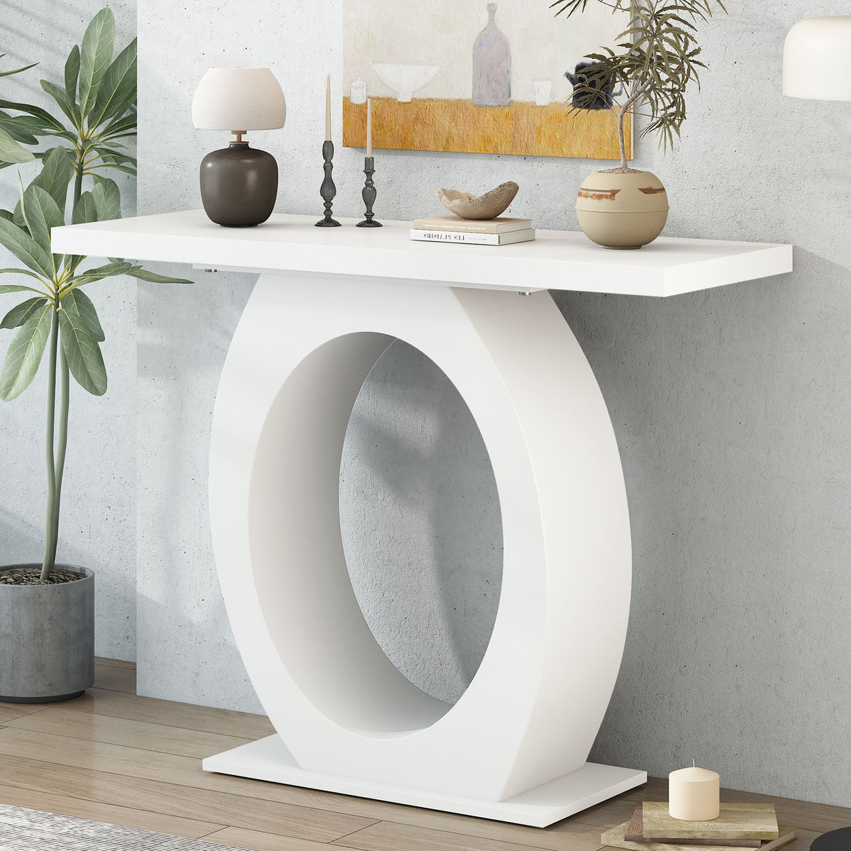 Console Table With Oval Base And Reinforced Bottom Plate