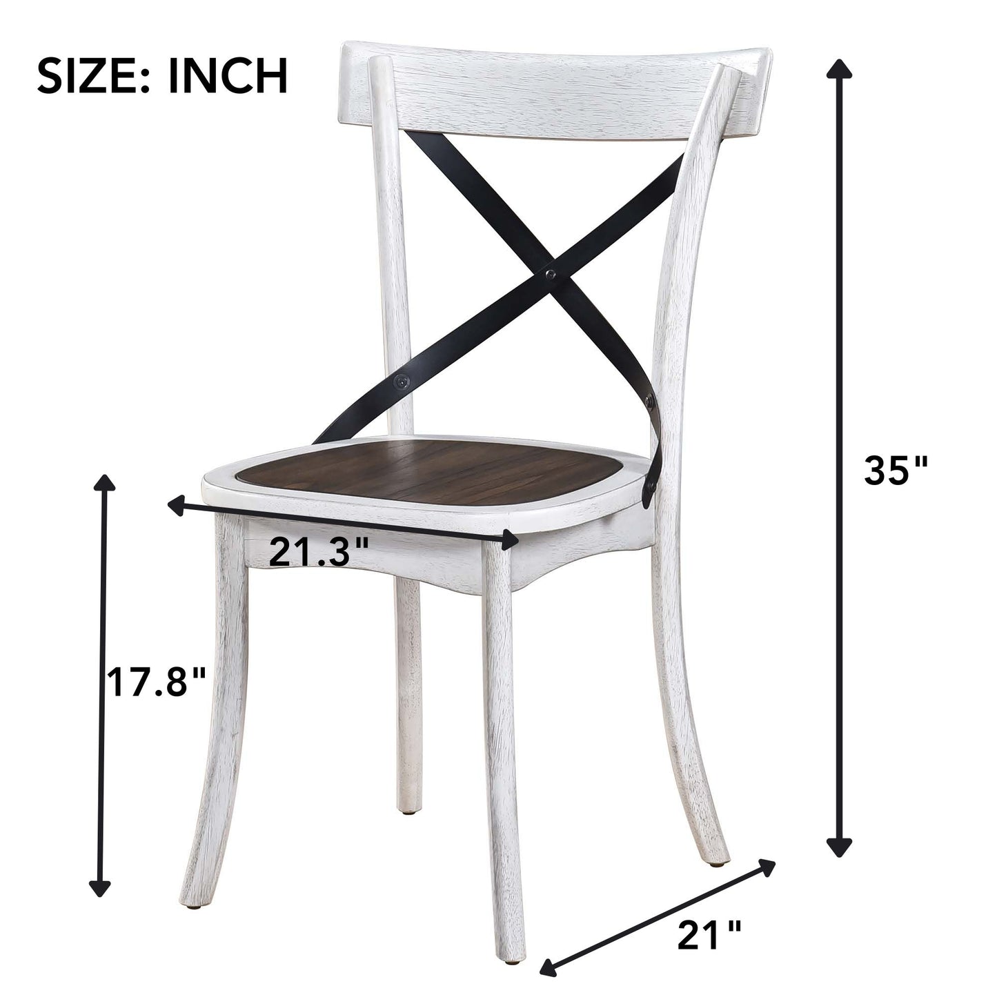 2 Pieces Set Dining Side Chair Rustic Modern Farmhouse Design Retro Design With Metal X Design - Antique Dark Oak / Antique White