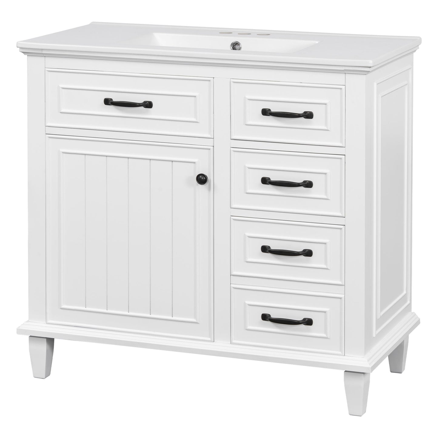 Modern Bathroom Vanity With Sink Top, Flip Drawers, Adjustable Shelf