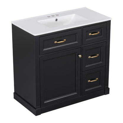 Modern Bathroom Vanity With Sink, 4 Drawers, Soft-Close Door, Adjustable Shelf