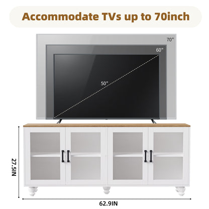 Farmhouse TV Stand With Solid Wood Gourd Shaped Legs For TVs Up To 70"