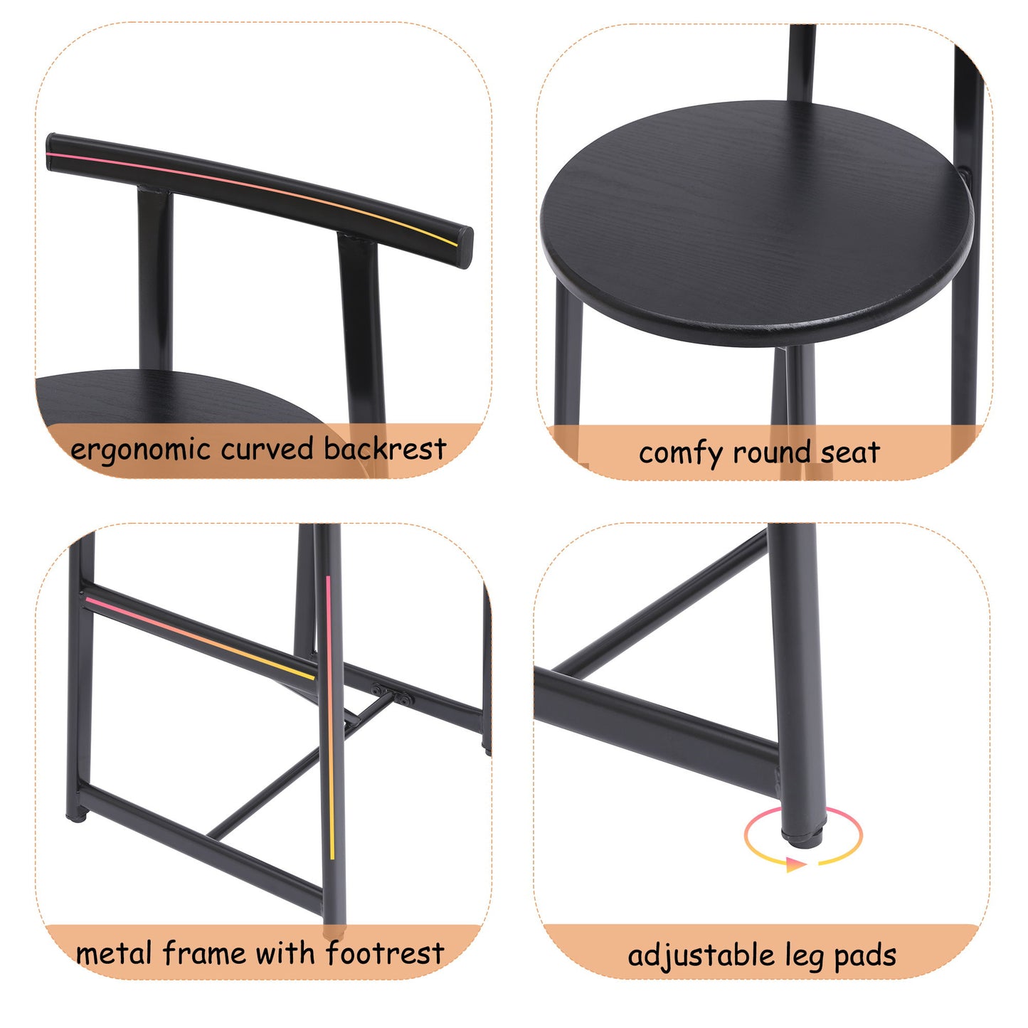 Modern Bar Stools With Backrest For Kitchen (Set of 3)