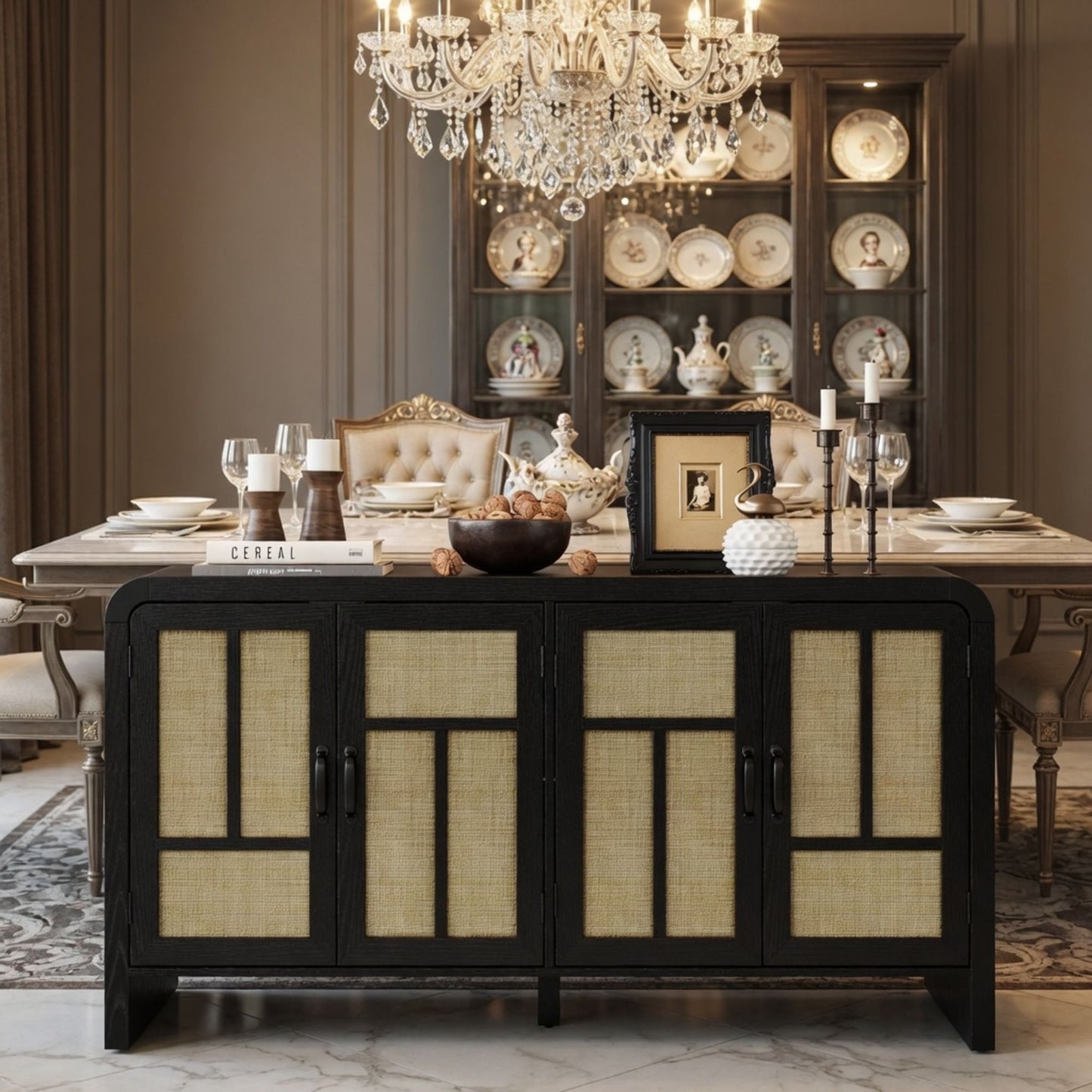 Sideboard Buffet Cabinet With 4 Doors & Adjustable Shelves - Black