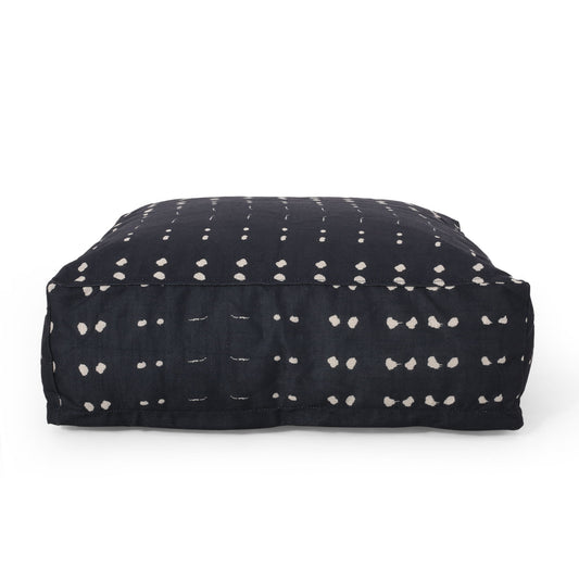 Dalm - Fabric Square Pouf Ottoman With Polystyrene Beads Filling - Dark Blue / White