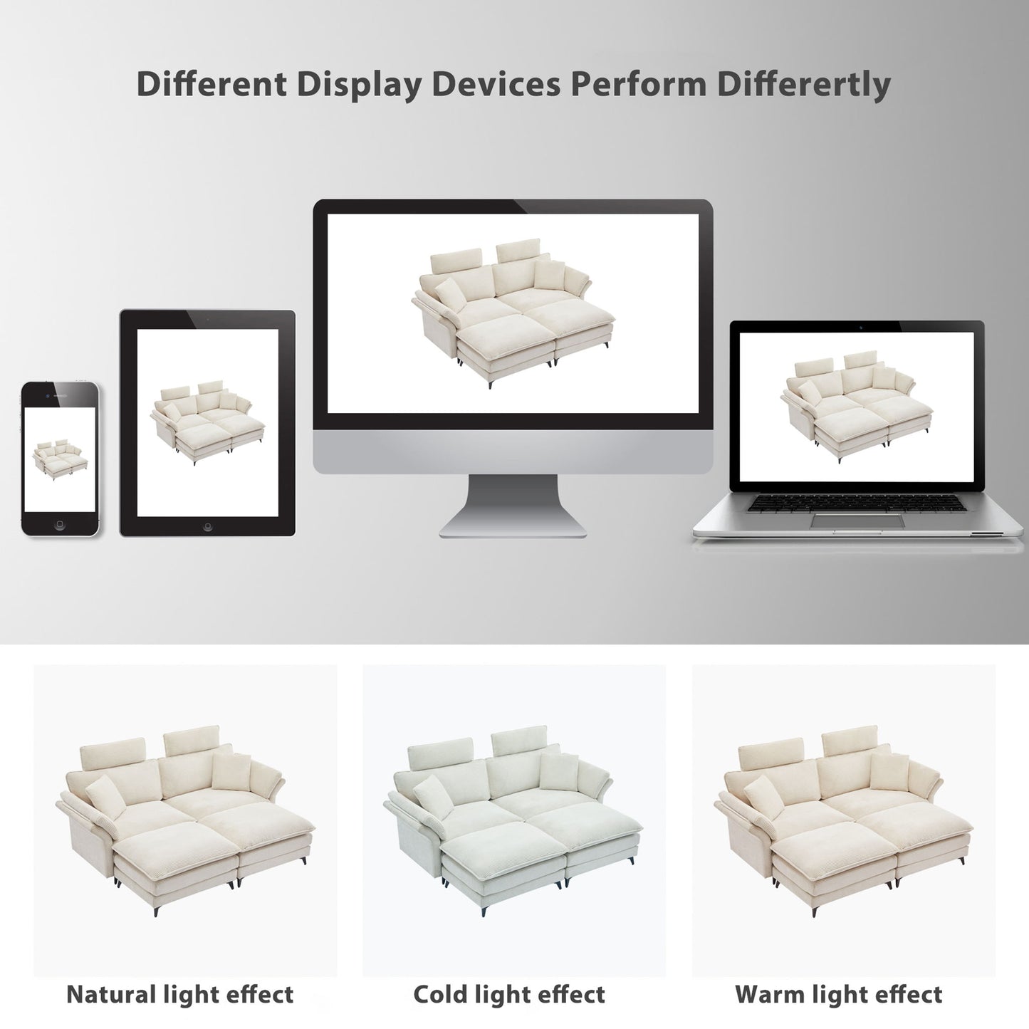 Modern Deep Seat Sectional Sofa With Ottoman