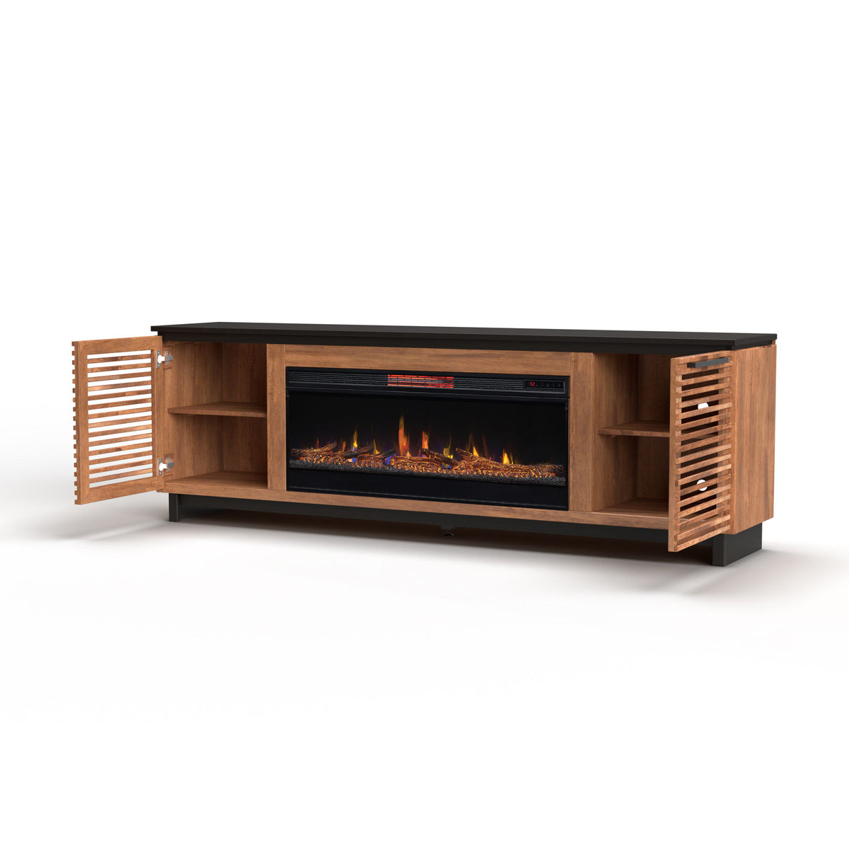 Fireplace TV Stand Console For TVs Up To 100" - Black / Bourbon