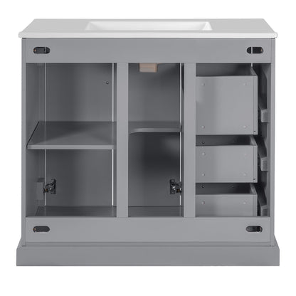 Bathroom Vanity With Sink, Soft Close Doors, Adjustable Shelf & 3 Drawers