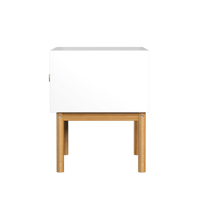 Nightstand With Drawer, Minimalist Bedside Table With Handle For Bedroom - White