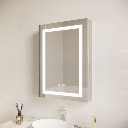 Bathroom Medicine Cabinet With LED Mirror, Anti-Fog, Waterproof, 3000K~6000K Single Door Lighted Bathroom Cabinet With Touch Swich