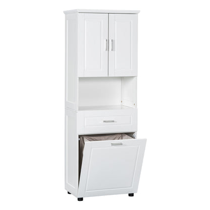 Tall Bathroom Cabinet With Tilt-Out Laundry Basket And Upper Storage