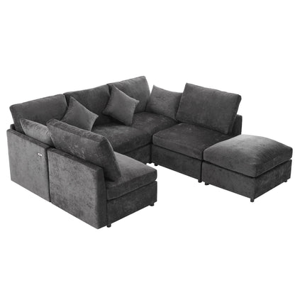 Sectional Sofa Modular U-Shaped With Ottoman & USB Ports