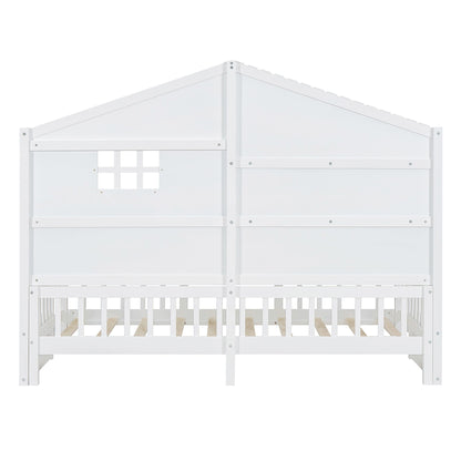 House Bed With Shelves, Window And Sparkling Light Strip On The Roof