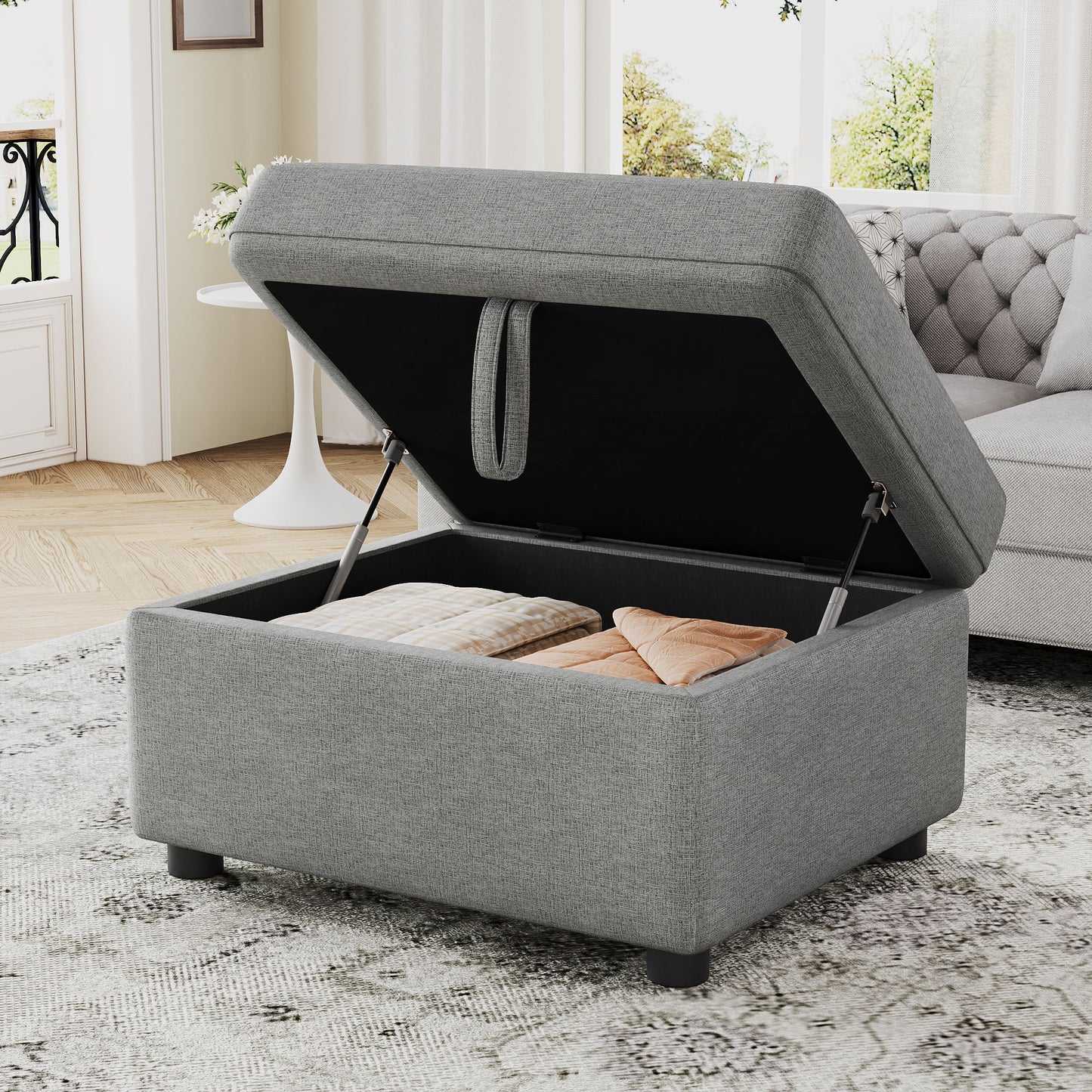 Movable Storage Ottoman Footrest For Living Room