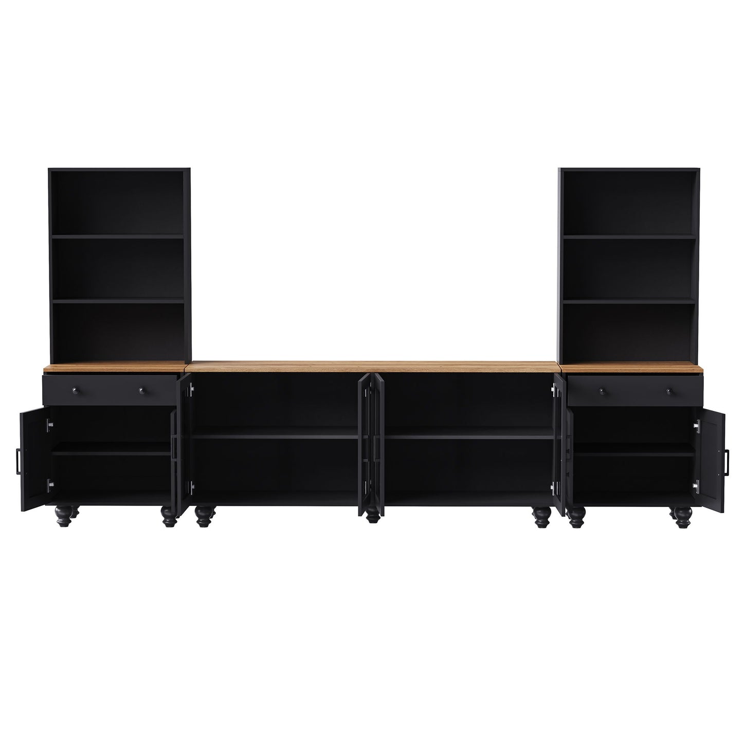Farmhouse TV Stand With Solid Wood Gourd Shaped Legs For TVs Up To 70"