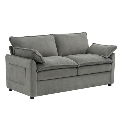 Modern Loveseat Sofa, Upholstered Couch With Side Storage Pockets