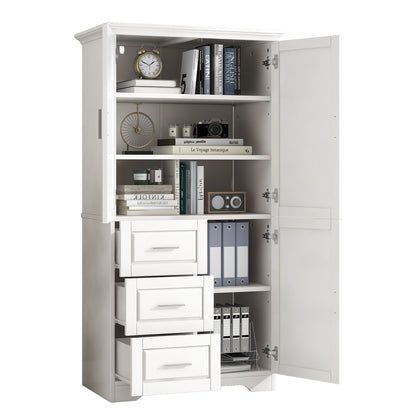 Tall And Wide Storage Cabinet With Doors, 3 Drawers
