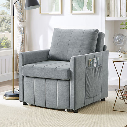 Upholstered Convertible Sleeper Sofa With 5 Position Backrest, Side Pockets, Storage