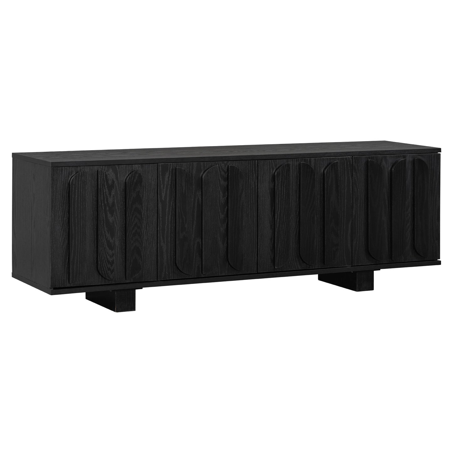 Farmhouse TV Stand, Storage Media Console With Adjustable Shelves & 3 Cable Holes