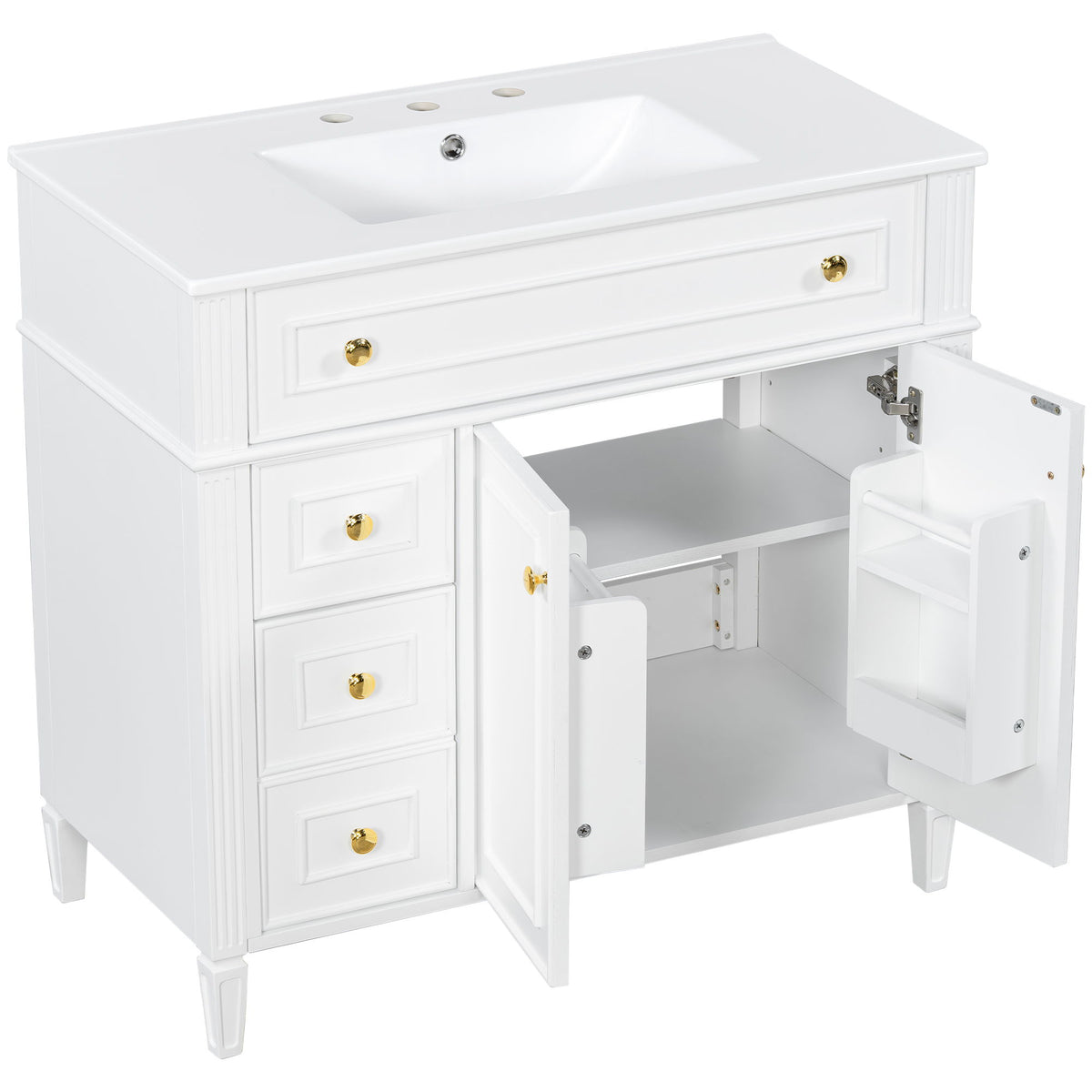 Bathroom Vanity With Sink, 3 Drawers & 2 Doors