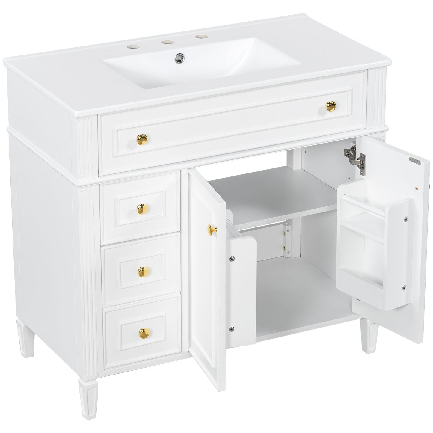 Bathroom Vanity With Sink, 3 Drawers & 2 Soft-Close Doors