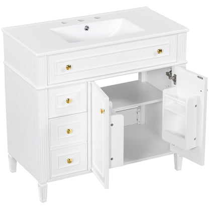 Bathroom Vanity With Sink, 3 Drawers & 2 Soft-Close Doors