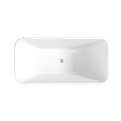 Rectangle Linear Freestanding Soaker Tub With Pop Up Drain, Double Wall Insulated Construction - Gloss White