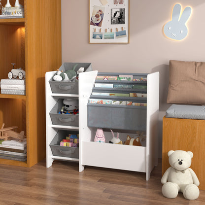 Bookshelf And Toy Storage Organizer, Multifunctional 4 Tier With 3 Collapsible Drawers - White