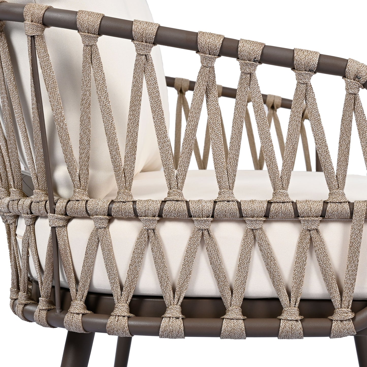 4 Piece Outdoor Patio Furniture Set, Metal Chairs With Woven Rope U Shaped Backrest