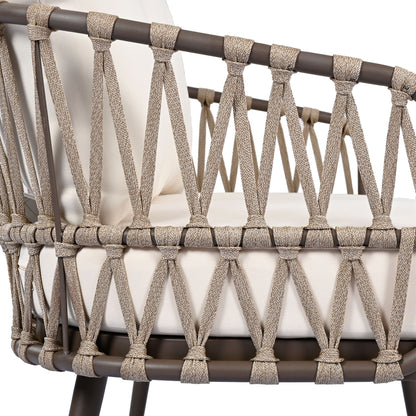 4 Piece Outdoor Patio Furniture Set, Metal Chairs With Woven Rope U Shaped Backrest