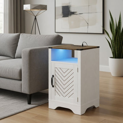 Farmhouse Nightstand With Charging Station & Storage