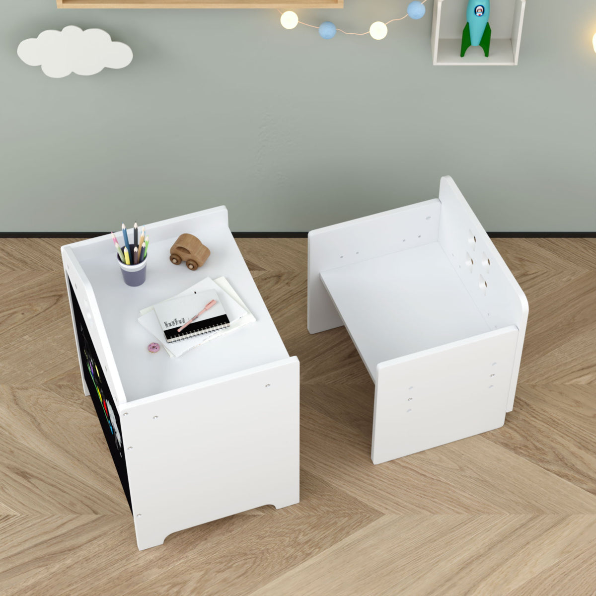 Montessori Weaning Table And Chair Set, Toddler Table With Adjustable Height - White
