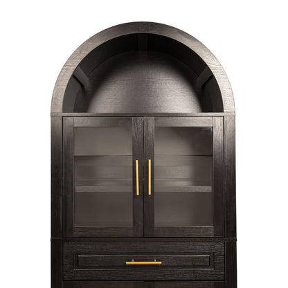 Arched Kitchen Pantry Cabinet With Adjustable Shelves & Barn Door Design
