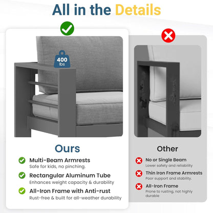 All Weather 3 Seat Patio Sofa With Thick Cushions - Gray / Gray