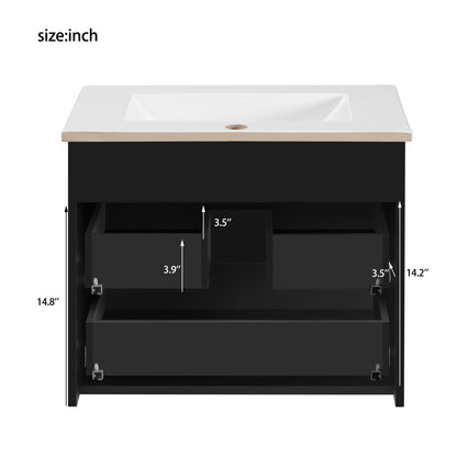 Wall Mounted Floating Cabinet With Double Drawer, Rectangular Sink