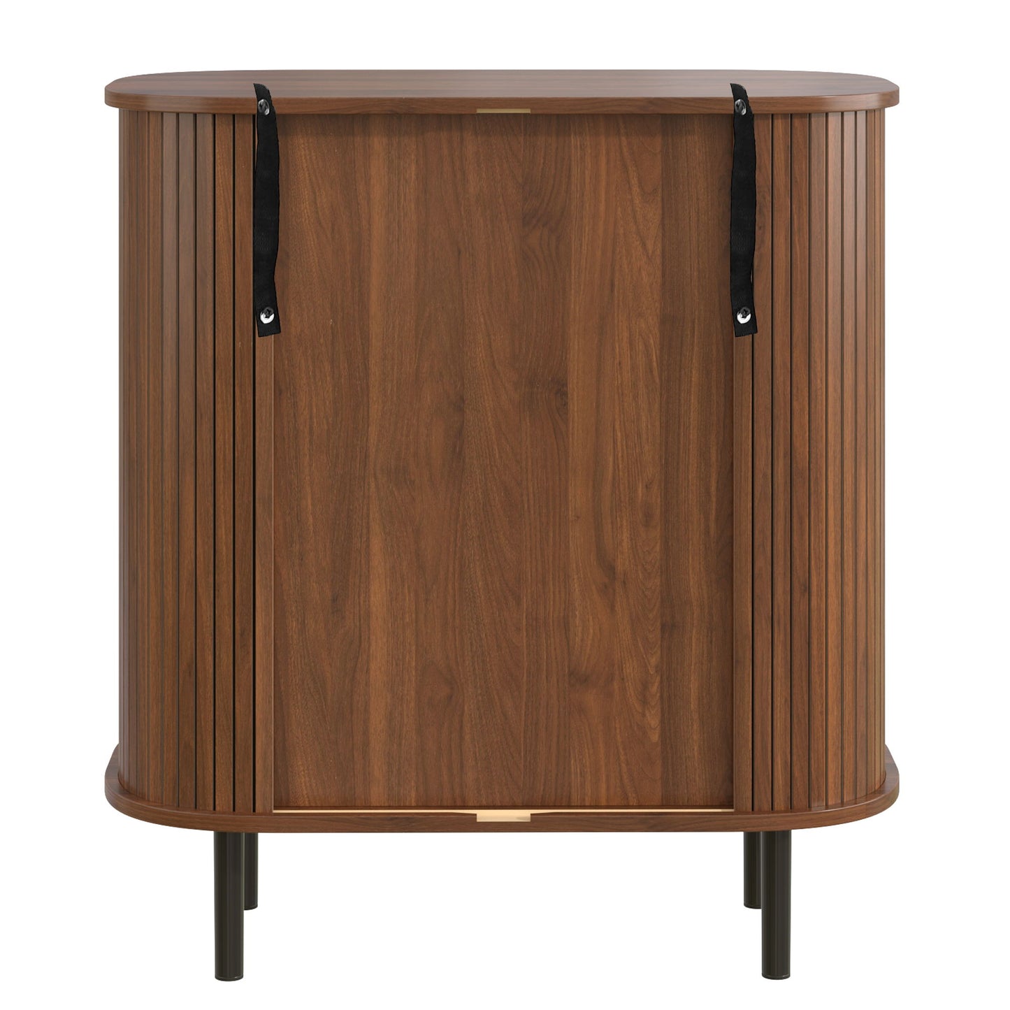 Fluted Wine Bar Cabinet With 8 Grid Wine Rack, 5 Level Adjustable Shelves, 2 Glass Holders