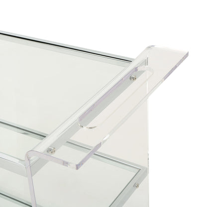 Elegant Acrylic Bar Cart With Tempered Glass Shelves And Rattan Metal Frame - Clear