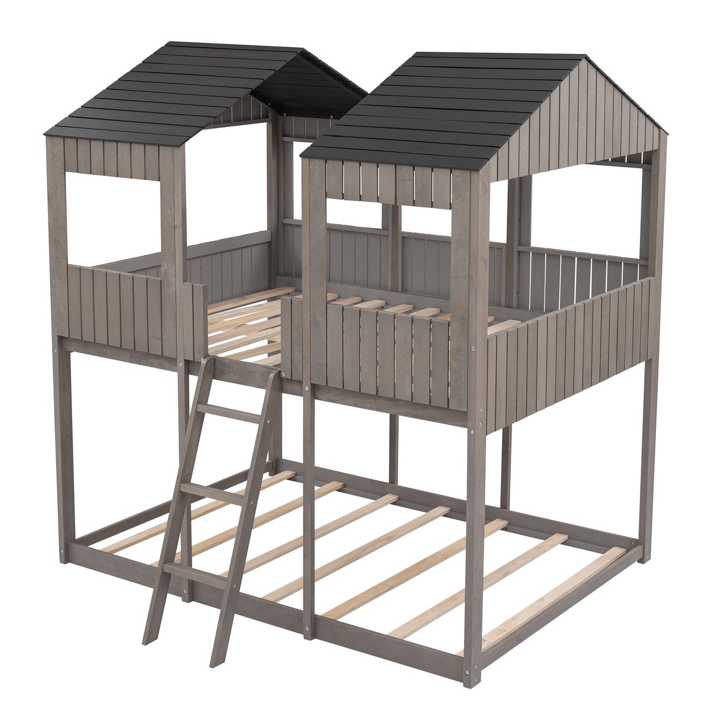 Bunk Bed With Roof, Window, Guardrail, Ladder