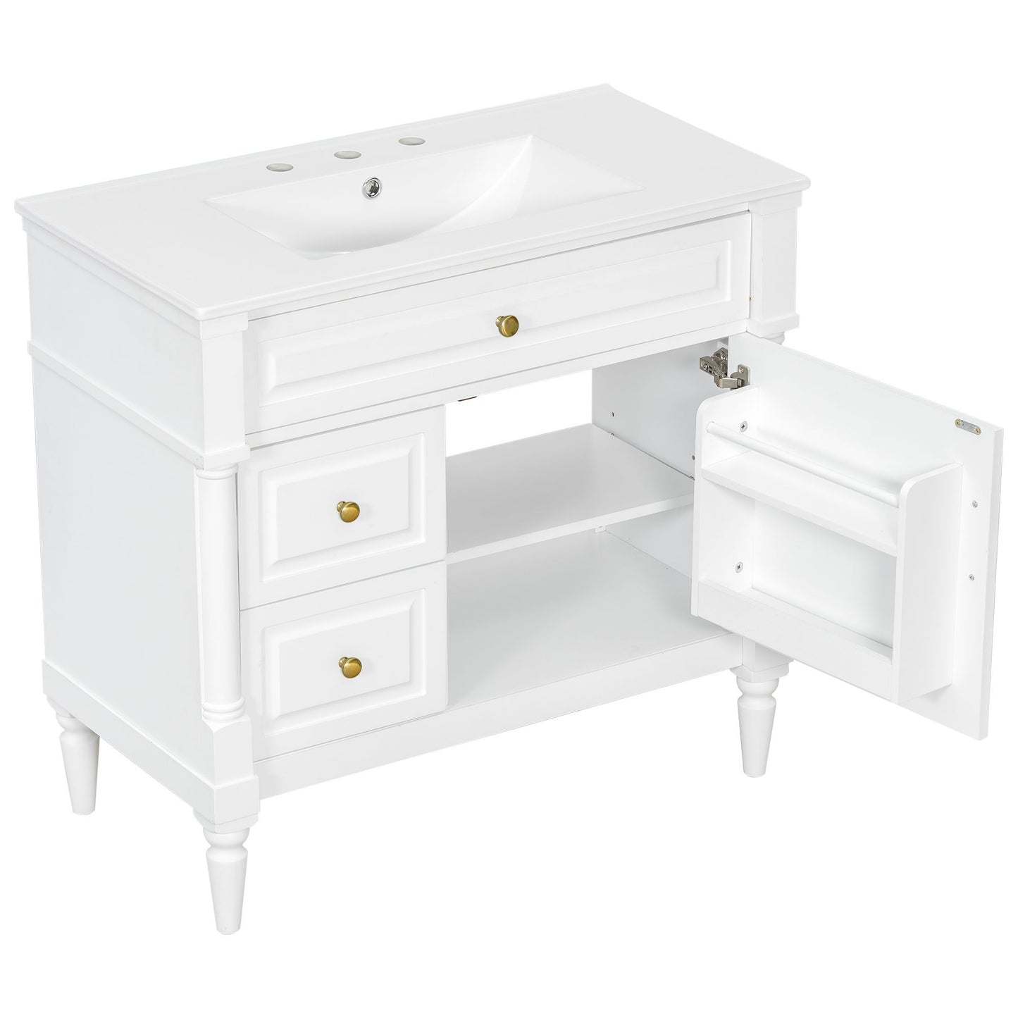 Freestanding Bathroom Vanity With Sink, Adjustable Shelf, Flip Drawer