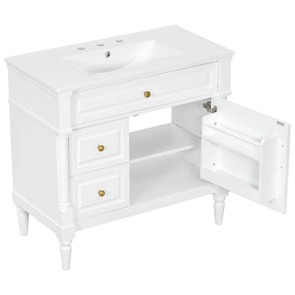 Freestanding Bathroom Vanity With Sink, Adjustable Shelf, Flip Drawer