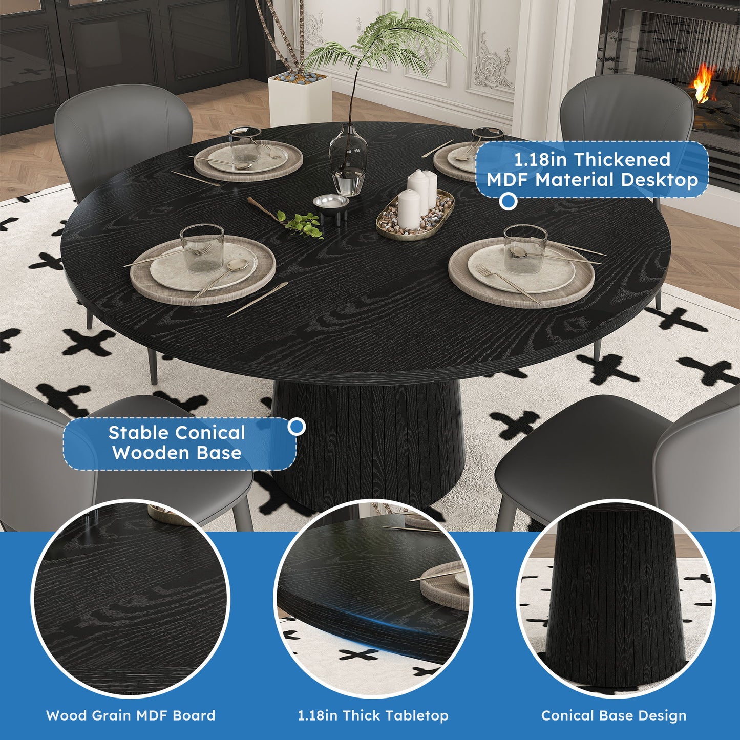 Round Dining Table With Strip Base