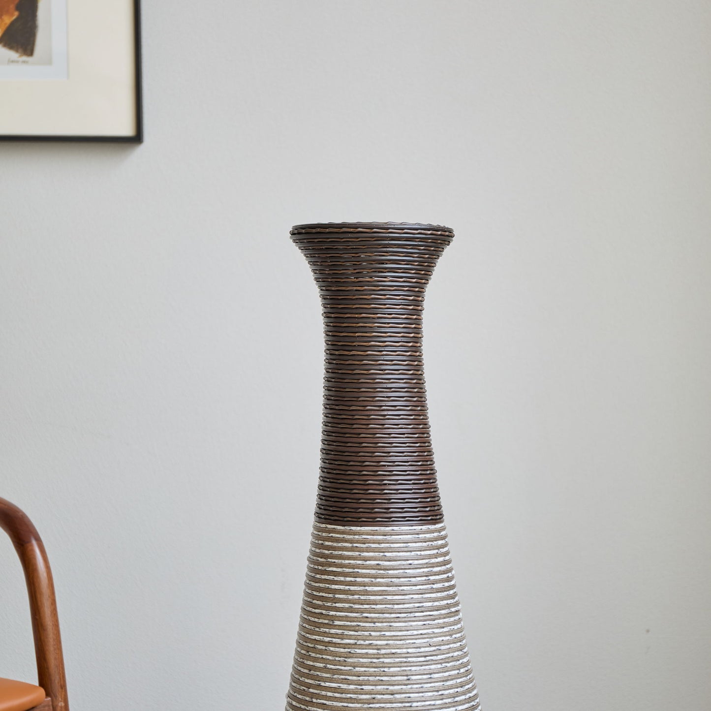 Tall Standing Designer Floor Vase Durable Artificial Rattan Elegant 2 Tone Finish Ideal Decor Accent For Living Room, Bedroom, Entryway Stylish Home Decor Statement Piece - Black / Gray