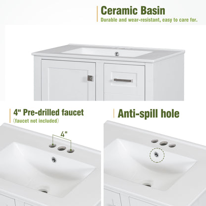 Bathroom Vanity & Tall Storage Cabinet Set With Doors, Adjustable Shelves, Soft Close Hinges, Sink