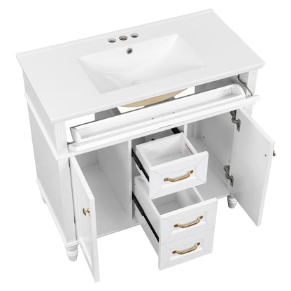 Bathroom Vanity With Sink, Flip-Out Top Drawer, Soft Close Doors, 2 Storage Drawers