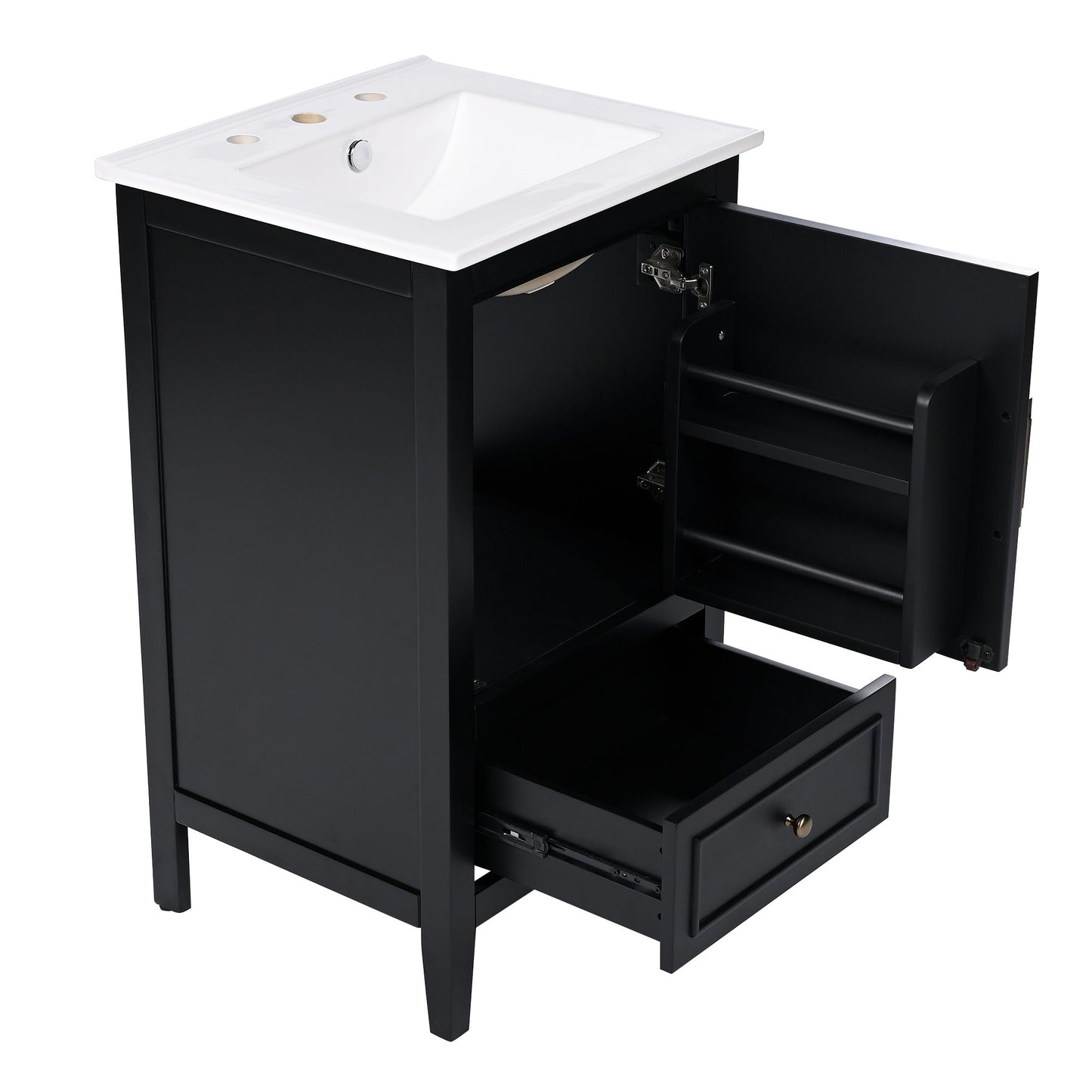 Modern Bathroom Vanity With Sink, Cabinet Storage, Drawer & Adjustable Feet
