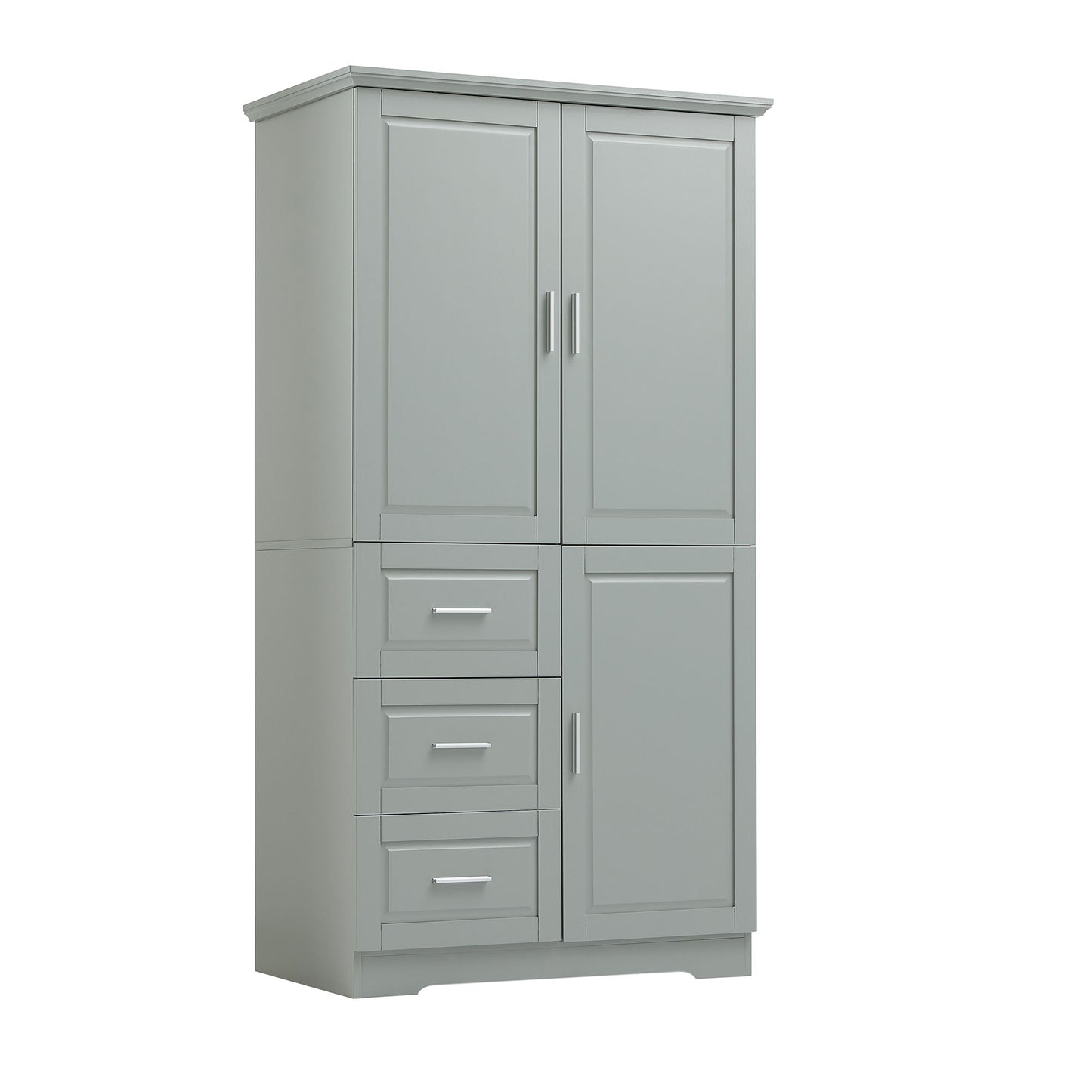 Tall Wide Storage Cabinet With Doors, 3 Drawers