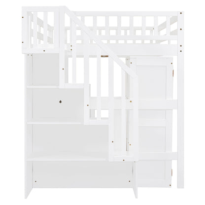 Loft Bed With Stairs, Bookshelf, Drawers, Desk & Wardrobe, Space Saving Multifunctional Furniture