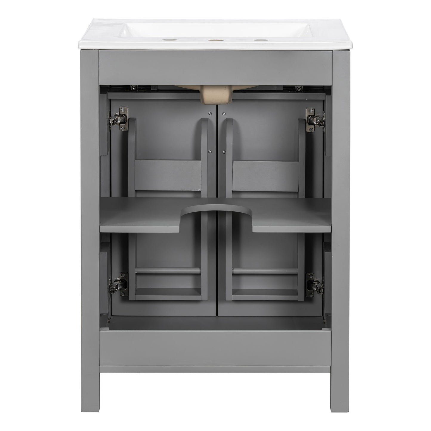 Bathroom Vanity With Ceramic Sink, Soft Close Doors, Flip Drawer, Double Layer Door Shelves